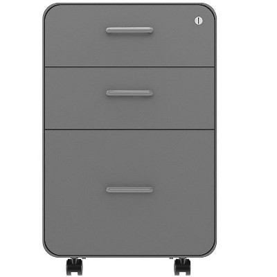 Gray Powder-Coated Steel Mobile 3-Drawer File Cabinet with Lock