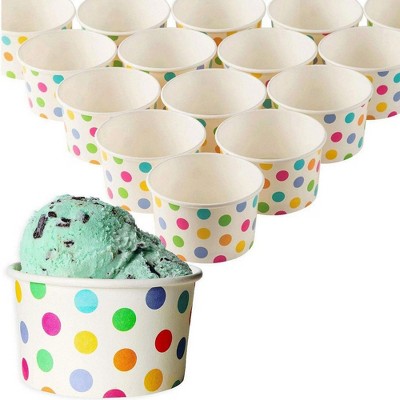 Blue Panda 50 Pack Paper Ice Cream Sundae Cups, Yogurt Dessert Treat Bowls, 8 oz Rainbow Polka Dots Party Supplies