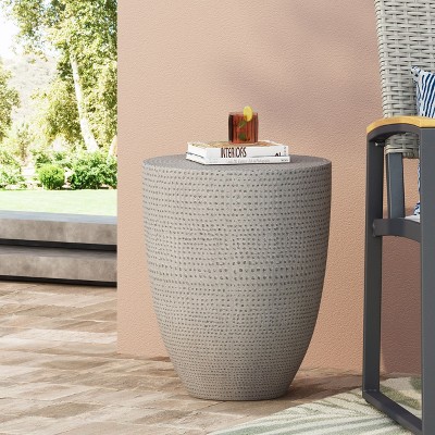 CAVINAS Modern Lightweight Concrete Patio Table,14.25" Round Outdoor Side Tablewith Textured Finish,End Table for Garden,Patio,Natural