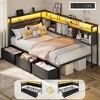 Corner Bed Frame with Storage Bookcase and LED Lights Twin Size Bed Frames with Upholstered Headboard and Charging Station bed with 3 Storage Drawers - 2 of 4