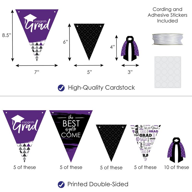 Big Dot of Happiness 30 Piece Purple Graduation Party Pennant Triangle Banner, 4 of 10