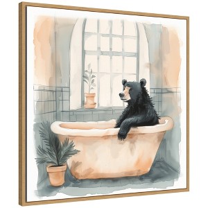 Kate & Laurel All Things Decor 30"x30" Sylvie Black Bear Bathroom Watercolor 2 Framed Canvas by The Creative Bunch Studio Natural - 1 of 4