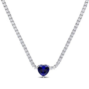EVERLY JEWELRY | Sterling Silver 16 CT TGW Created Blue Sapphire Heart Center & Created White Sapphire Necklace, 15-inch - 1 of 4