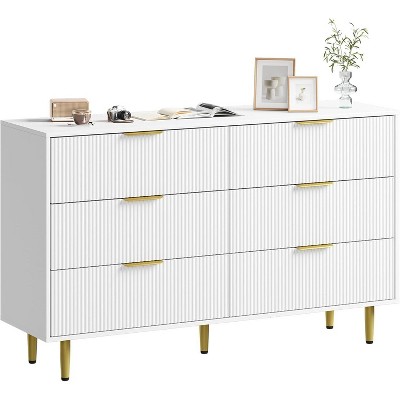 TackView Fluted Dresser with Drawers - Wooden Chest with Metal Handle & Feet for Bedroom, Living Room & Hallway