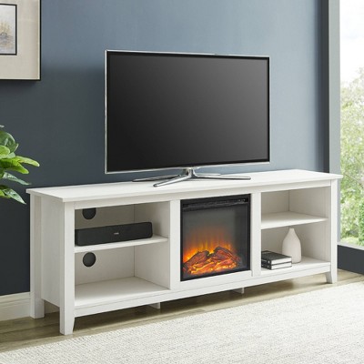 Ackerman Modern Open Storage with Electric Fireplace TV Stand for TVs up to 80" Brushed White - Saracina Home
