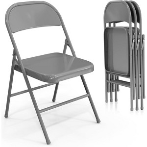 VINGLI Folding Chairs All Steel Metal Frame, Capacity 350 lbs, Durable Portable and Versatile for Indoor Outdoor Use, Gray, Set of 4 - 1 of 4