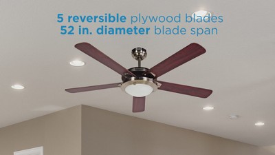 Mahogany and Nickel 52" Ceiling Fan with Remote and Light Kit