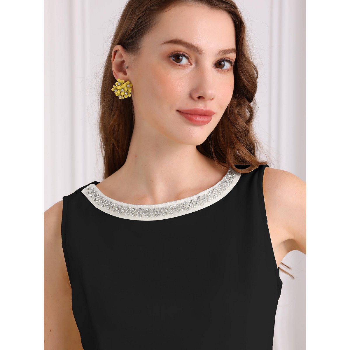Женские платья INSPIRE CHIC Women's Boat Neck Sheath Sleeveless Work Rhinestone Dress Black Large — фото 4