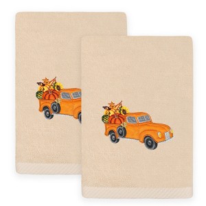 Linum Home Textiles AUTUMN TRUCK - Embroidered Luxury 100% Turkish Cotton Hand Towels (Set of 2) - 1 of 3
