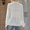 Anna-Kaci Women's Long Sleeve Polka Dot Blouse with High Smocked Neckline and Flowing Relaxed Fit - 2 of 4