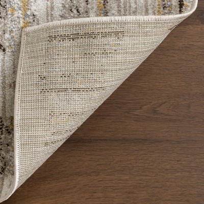 Maemi Abstract Beige and Gold 4' x 6' Washable Rug