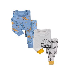 BenBen Blue Dinosaurs/Trains 2 Pack Kids Pajamas - 1 of 4