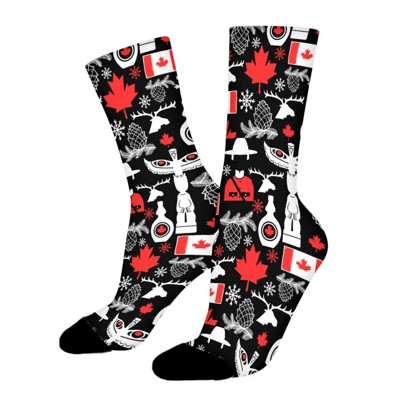 Dsane Canada Pattern Women Printed Crew Socks Funny Funky Socks Soft Polyester Novelty Gifts for Artists Men