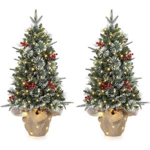 3ft Snow Flocked Christmas Tree, Small Artificial Christmas Tree with Base & 78 Lights, 8 Lighting Modes Hinged Xmas Tree, Christmas Decor - 1 of 4