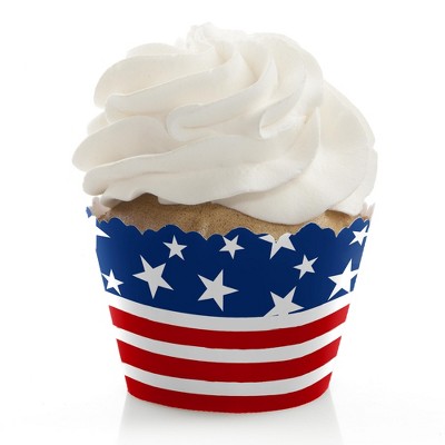 Big Dot of Happiness Stars and Stripes - Memorial Day, 4th of July, & Labor Day USA Patriotic Party Cupcake Decor - Party Cupcake Wrappers - Set of 12