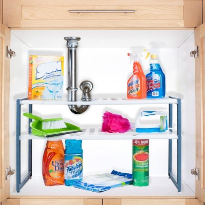 Fleming Supply 12-in-1 Adjustable Under Sink Storage Shelf - White and Blue