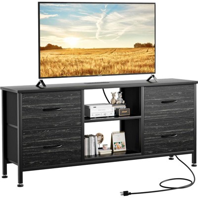 Gikpal Dresser TV Stand for 50 inch TV, Wide Dressers & Chests of Drawers with Charging Station & 4 PU Drawers Storage, Console Sofa Table for Bedroom