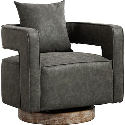 GDFStudio Dominic 360° Swivel Faux Leather Upholstered Rubberwood Chair with Open Back