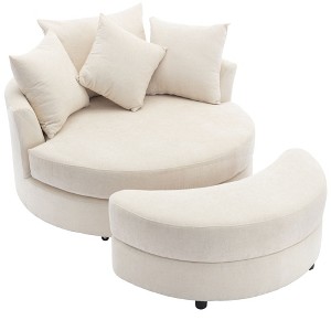 CLIHOME 360° Swivel Accent Barrel Chair with Storage Ottoman & 4 Pillows, Modern Chenille Leisure Chair Round Accent - 1 of 4