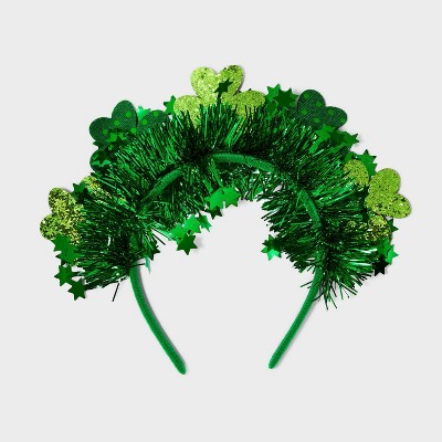 St. Patrick's Day Glitter & Tinsel Shamrock Headband - Green