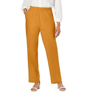 Jessica London Women's Plus Size Lightweight Linen-Blend Straight-Leg Pants - 1 of 4