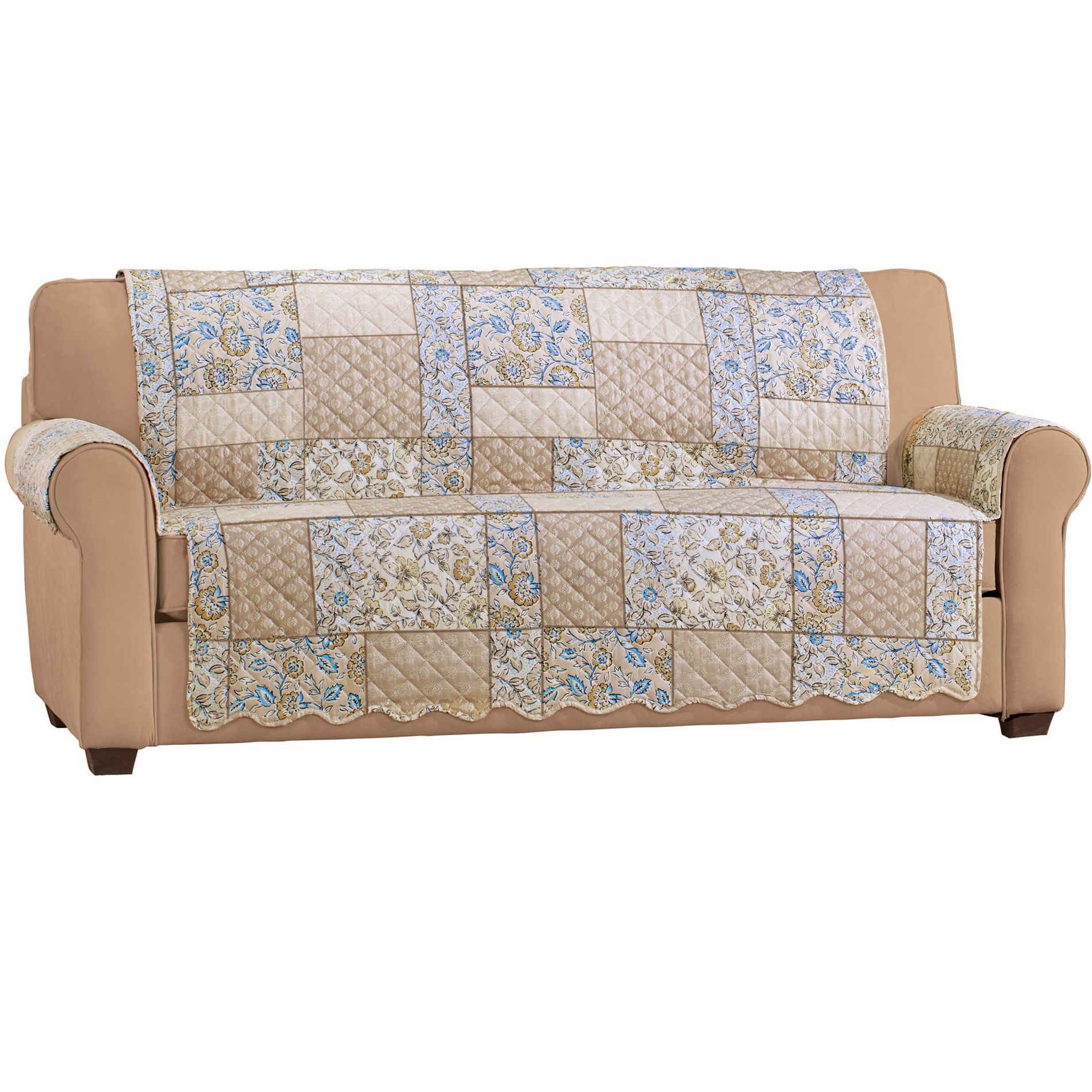 Collections Etc Tonal Floral Patchwork Scalloped Edge Furniture Cover Sofa