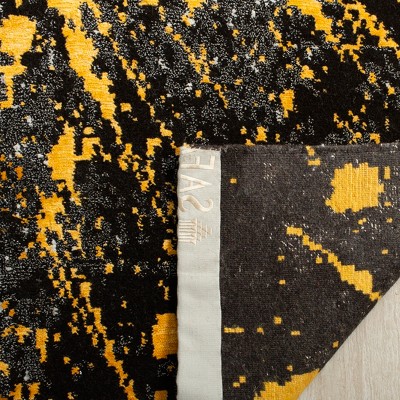 Gold and Black Hand-Knotted Geometric Wool Rug 8' x 10'