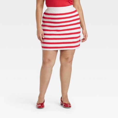 Women s Mini Sweater Skirt A New Day Red Striped XXL