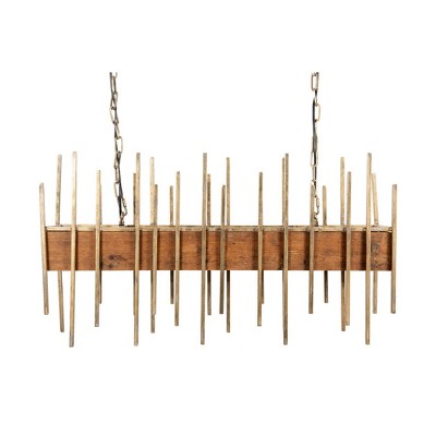 35.5" Wood Pendant Ceiling Light with Metal Rods - 3R Studios