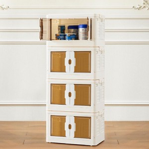 DOMETOUR M Size Stackable Plastic Storage Bins with Lids 37QT Foldable Storage Box with Doors & Wheels Portable Organizer Boxes for Living Room - 1 of 4