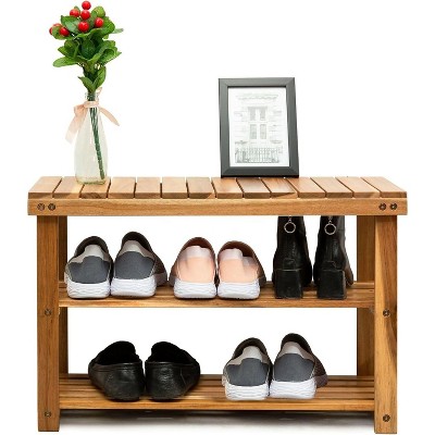 Shoe Bench, 3-Tier Shoe Rack Bench, Seat Holds Up to 200 Lb Strong Weight Bearing Sturdy Shoe Organizer Storage Bench for Entryway,Brown