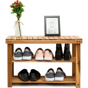 Shoe Bench, 3-Tier Shoe Rack Bench, Seat Holds Up to 200 Lb Strong Weight Bearing Sturdy Shoe Organizer Storage Bench for Entryway,Brown - 1 of 4
