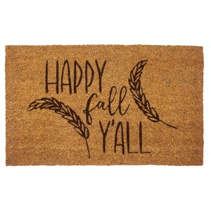 1'4" x 2'4" Happy Fall Y'all Indoor/Outdoor Coir Doormat Black/Brown - Entryways: Wheat Design, PVC Backed, Shake Clean - 1 of 4
