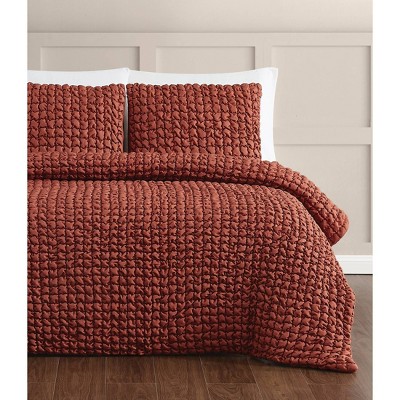 Rust Twin Microfiber Textured Puff Comforter Set