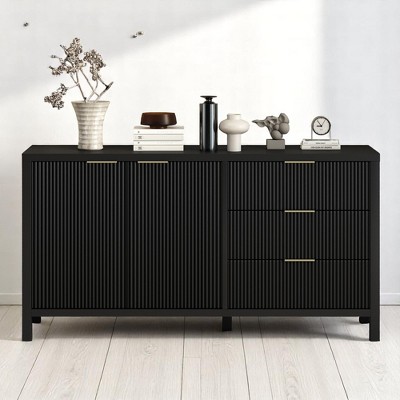 Minimalist Wave-Pattern Sideboard,TV Stand with Functional Storage, Modern Design for Entryway, Hallway, Living Room, and Foyer,Solid Acacia Wood Legs