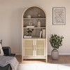70" Arched Wood Pantry Cabinet with Faux Rattan Doors, Kitchen Storage Cabinet with Adjustable Shelves for Living Room or Dining Room - Cuddlewood - 2 of 4