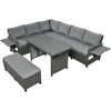 5-Piece PE Wicker L-Shaped Brown Patio Conversation Sets With 2 Extendable Side Tables,Dining Table And Washable Covers -Maison Boucle - 3 of 4