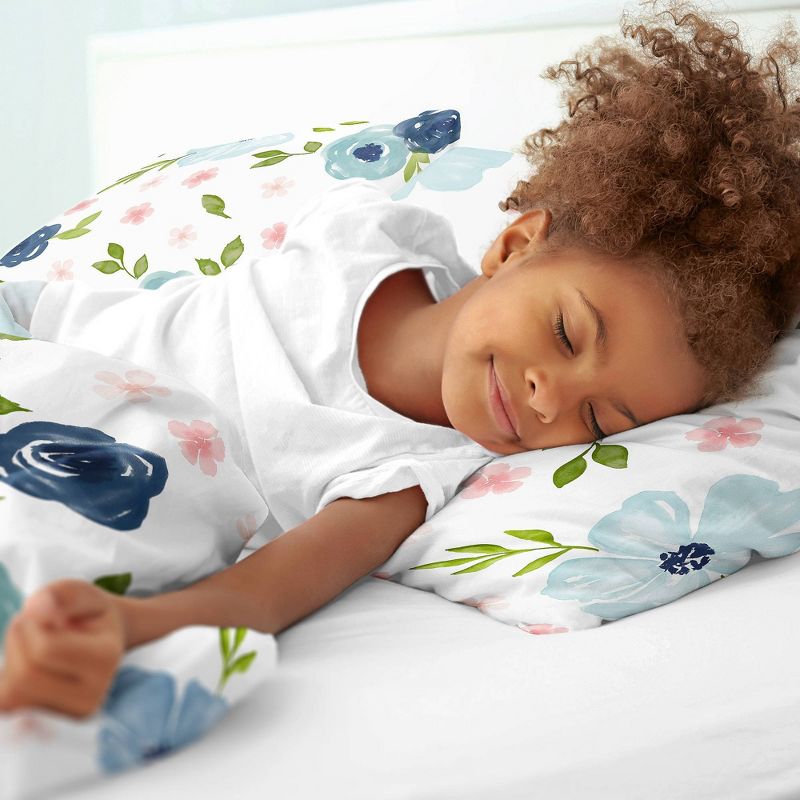 3pc Watercolor Floral Full/Queen Kids&#39; Comforter Bedding Set Pink and Blue - Sweet Jojo Designs, 6 of 8
