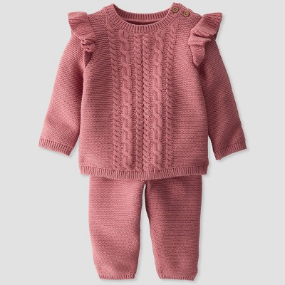 Image of Baby 2pc Organic Cotton Sweater and Bottom Set - little planet by carter's Pink 3M