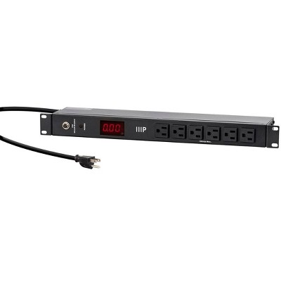 Monoprice 14 Outlet Metal 1U Rackmount Power Distribution Unit - 6 Feet Cord - Black | with Ampere Meter, 8 Rear 6 Front NEMA 5-15R Outlets, 15A