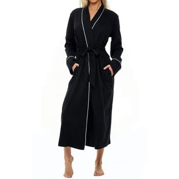 Womens Soft Cotton Knit Jersey Lounge Robe with Pockets, Long Bathrobe
