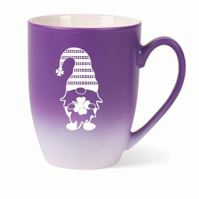 Elanze Designs Gnome With Stripes On Hat Two Toned Ombre Matte 10 ounce New Bone China Coffee Tea Cup Mug, Purple and White