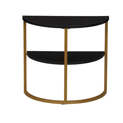 Black Oak and Gold Half-Moon 2-Tier End Table