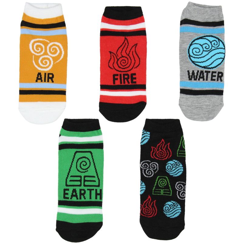 Nickelodeon Avatar The Last Airbender Elements No-Show Ankle Socks 5 Pair Multicoloured, 1 of 7