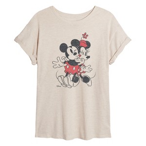 Women's - Disney - Mickey And Minnie Heart Oversized Graphic T-Shirt - 1 of 4