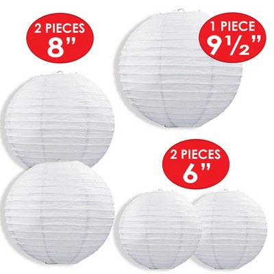 White Paper Lantern Assortment with Metal Supports, 5 Pack