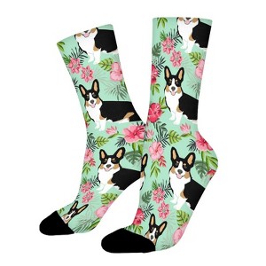 Tropical Corgi Women Printed Crew Socks Funny Funky Socks Soft Polyester Novelty Gifts for Artists Men - 1 of 1