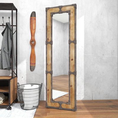 Rustic Brown Wood Full-Length Rectangular Floor Mirror