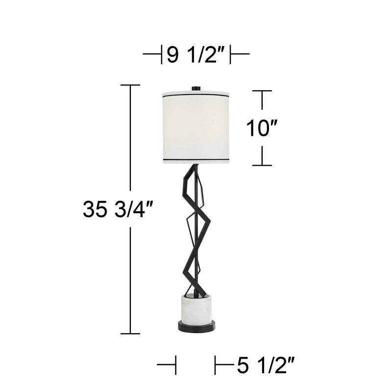 Possini Euro Design Modern Buffet Table Lamp 35 3/4" Tall Sculptural Black Geometric Metal White Drum Shade for Bedroom Living Room Dining, 4 of 10