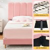 Twin Bed Frame with Headboard, Velvet Upholstered Twin Platform Bed Frame for Girls,Pink - 2 of 4